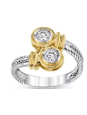 Bypass cable bezel set Ring - Two Tone Silver - CZs - Size 8